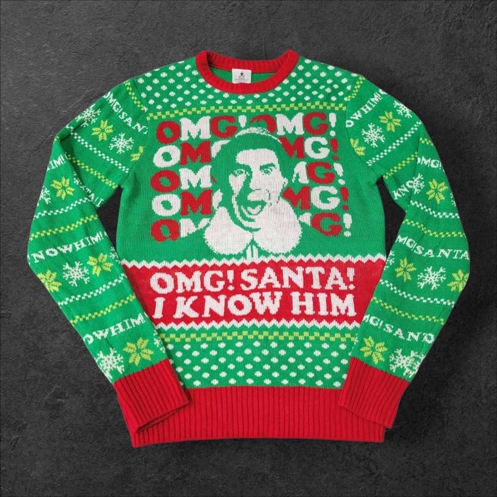 Elf Christmas Sweater Size Medium Santa I Know Him Ugly Knit Fair Isle Pullover